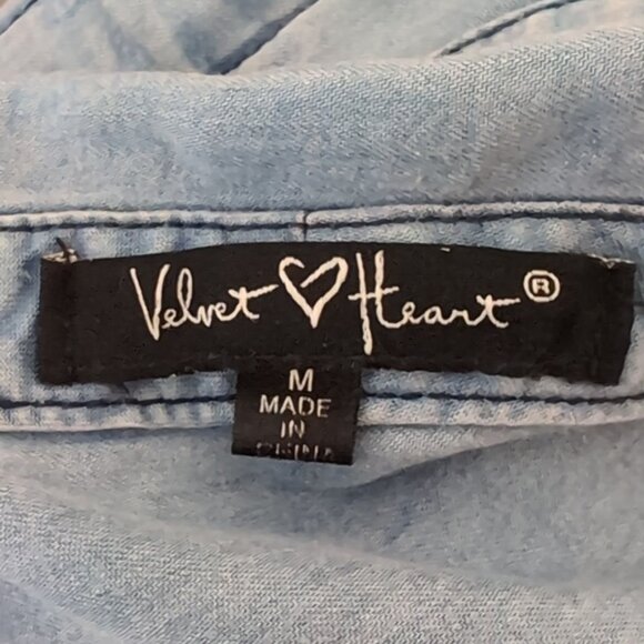 Velvet Heart Chambray Denim Shirt Dress Tie Belt Henley Buttoned Long Sleeve - Picture 9 of 11